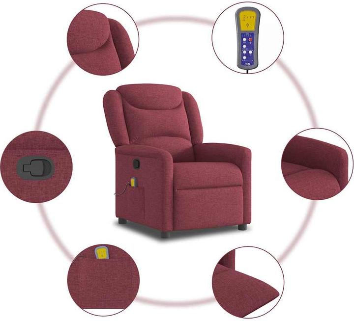 Produktbild VidaXL Massagesessel Weinrot Stoff Massage TV-Sessel