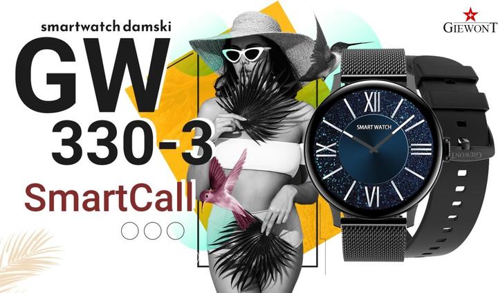Actual product image Giewont Womens Smartwatch GW330-3 Black-Black Silicone Strap + Black Bracelet