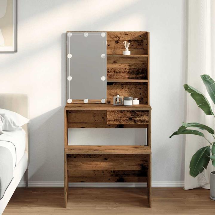 Image du produit VidaXL Schminktisch-Set mit LED-Leuchten Altholz-Optik Holzwerkstoff (74.5 x 40 x 141 cm)