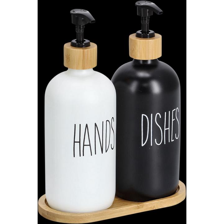 Actual product image Zeller Present Soap dispenser set, 3-piece, glass/bamboo