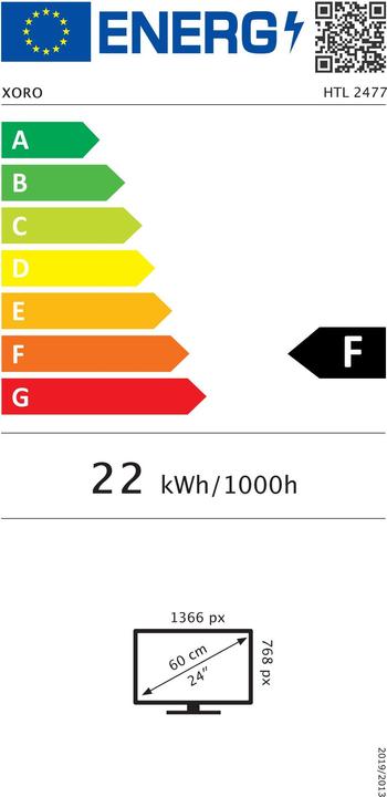 Energie-Label Xoro HTL 2477 59,9 cm (23.6" ) HD Smart-TV WLAN Schwarz (Energieklasse F) (24", LED, HD ready)