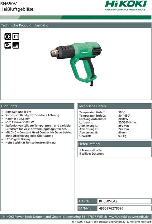 Actual product image Hikoki Hot air blower 2000W