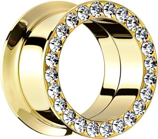 Produktbild Star Piercing Flared Tunnel vergoldet mit Kristall silber (ohne Messing, Chirurgenstahl 316L)