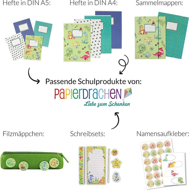 Actual product image Papierdrachen Exercise books set of 4 DIN A5 - Dino (VE 4) (A5, Checked, No binding)