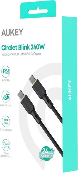 Image du produit Aukey CB-SCC241 USB-C Power Delivery PD 240W 5A 20V 1m nylon noir (1 m, USB 3.2 Gen 1)