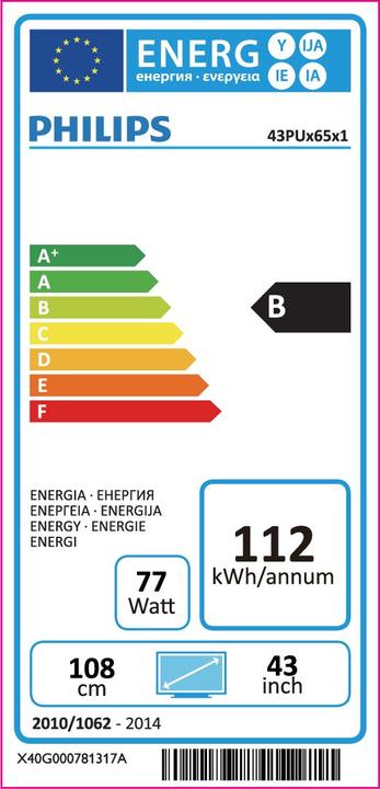 Energie-Label Philips 43pus6501/12 (43", LCD, 4K)