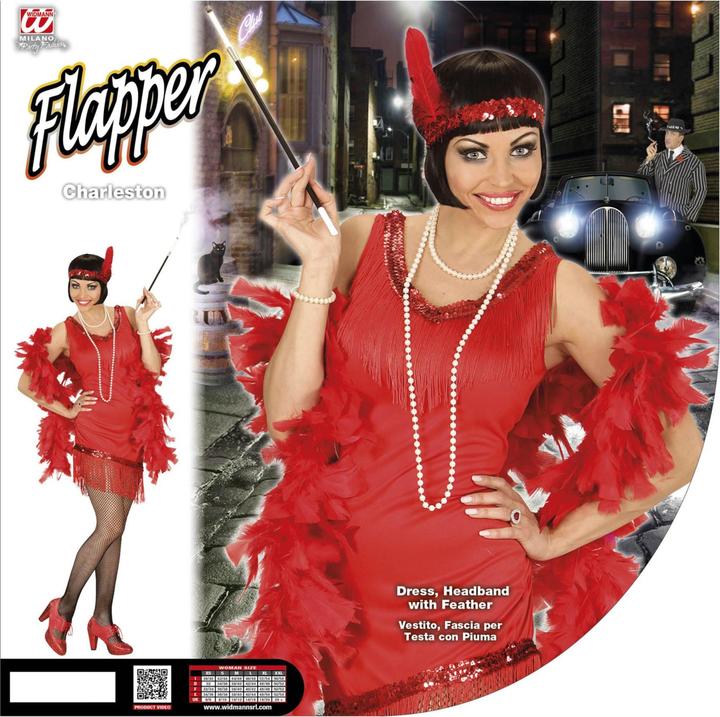 Actual product image Widmann Charleston dress fringes with gloves, headband and feather red (S, M, L)