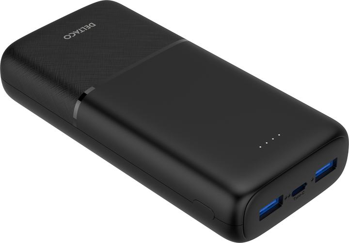 Produktbild Deltaco Powerbank with fast charging, 3 ports, 2x USB-A 18W, 1x USB-C PD 20W, 20,000 mAh black (20000 mAh, 20 W)