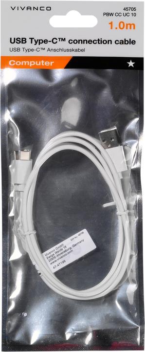 Produktbild Vivanco USB 2.0 Anschlusskabel (1x USB 2.0 Stecker C (1 m, USB 2.0)