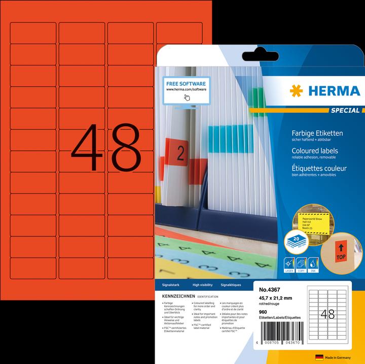 Produktbild HERMA Farbige Etiketten A4 ablösbar