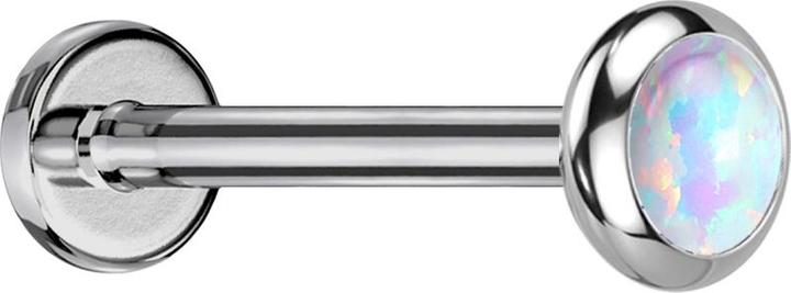 Star Piercing Micro Labret Innengewinde silber Scheibe abgerundet silber Opal weiss (Titan G23, ohne Messing)
