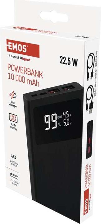 Image du produit Emos Banque d'alimentation BetaQ 10, 10 000 mAh, 22,5 W, noir (10000 mAh, 22.50 W, 37 Wh)