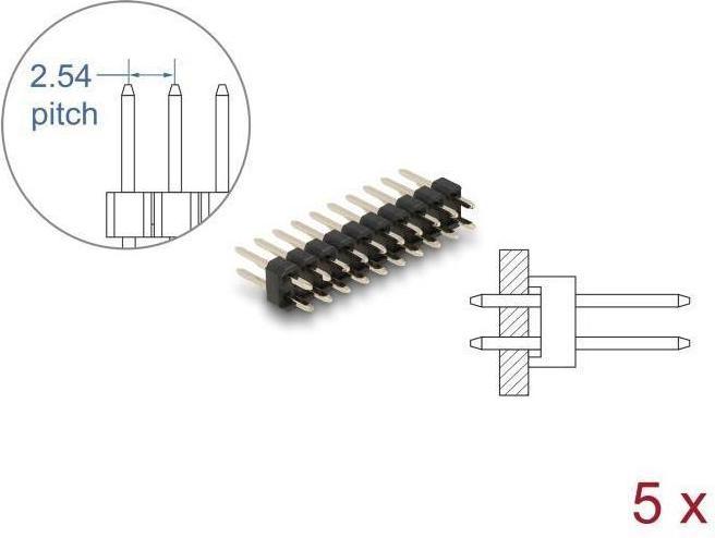 Produktbild Delock Stiftleiste 10 Pin, Rastermass 2,54 mm, 2-reihig, gerade, 5 Stück