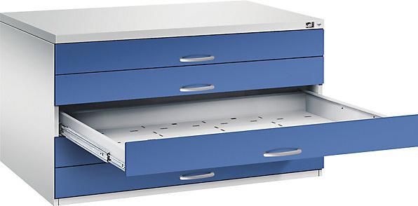 Image du produit C+P Armoire à plans, format A0, 5 tiroirs, hauteur 760 mm, gris clair / bleu
