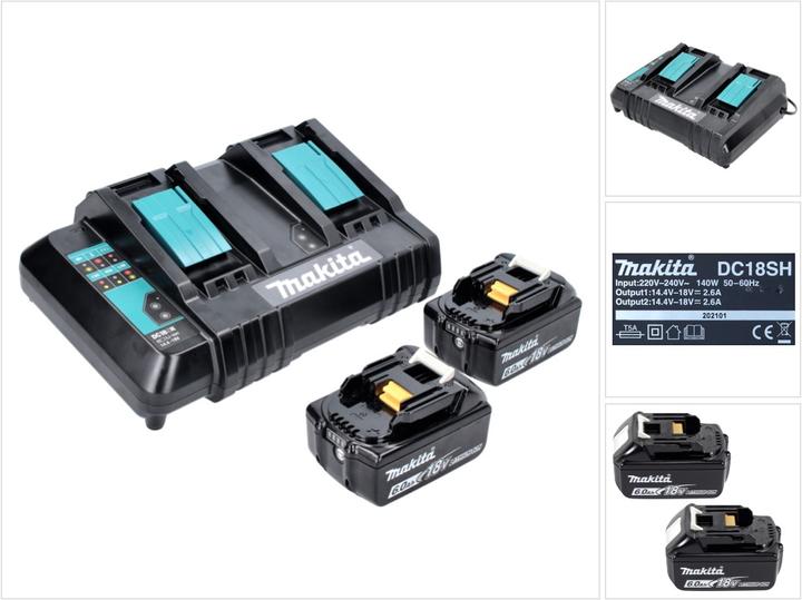 Makita Power Source Kit 18 V mit 2x BL 1860 B 6,0 Ah Akku ( 197422-4 ) + DC 18 SH Doppel Ladegerät ( (18 V)