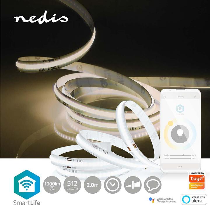 Immagine prodotto Nedis Striscia LED SmartLife Wi-Fi, 2 m, IP20 - Bianco (Bianco, 200 cm, Interno)