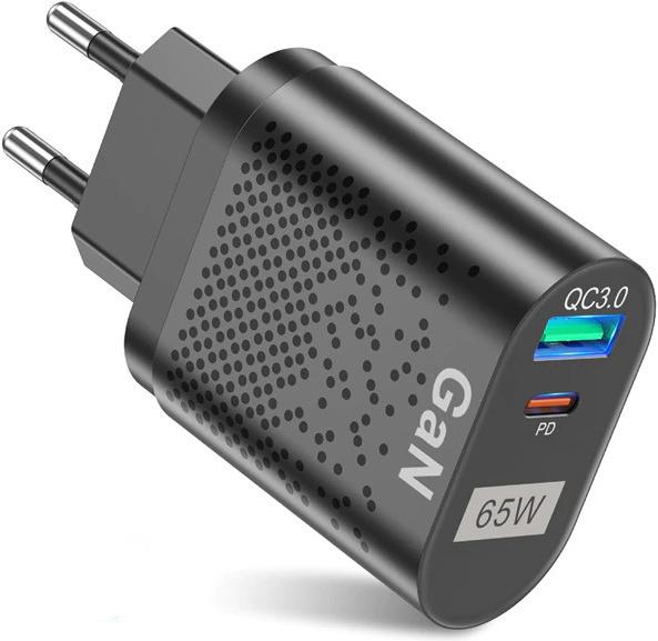 Hermex Chargeur rapide 65W USB Type-C USB3.0 UE-Plug GaN Technology (65 W)