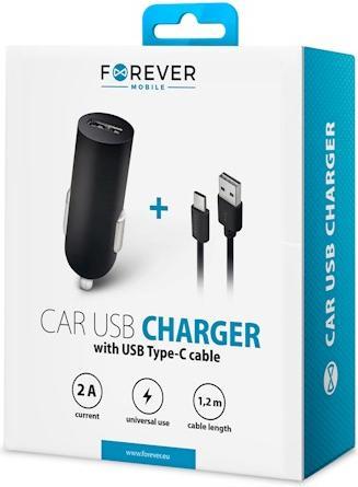 Actual product image Forever Charging adapter, cigarette lighter with USB-C charging cable
