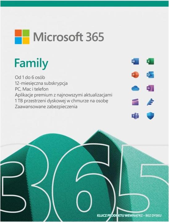 Immagine prodotto Microsoft 365 Family 1 x Lizenz Abonnement Polnisch 1 Jahr(e) (1 Dispositivi, 12 mesi)