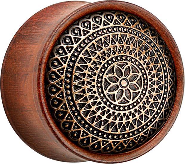 Star Piercing Flared Plug aus Rosenholz Gittermuster (Organisch, Messing)