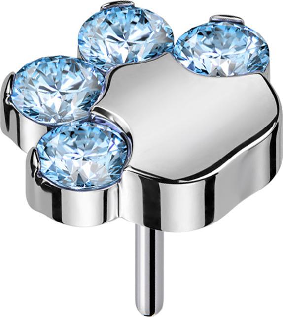 Star Piercing Threadless silber Pfote mit Kristallen aqua (Titan G23, ohne Messing)