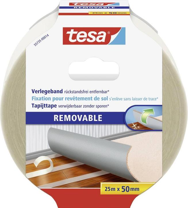 tesa Verlegeband REMOVABLE, doppelseitiges Klebeband, rückstandsfrei entfernbar (50 mm)