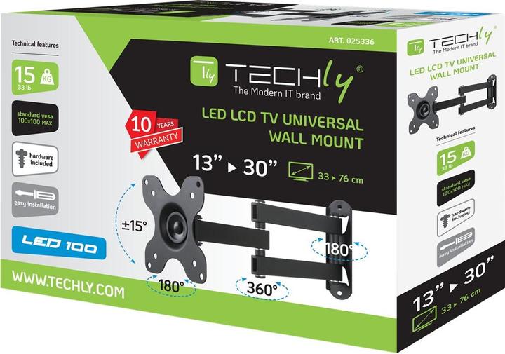 Actual product image Techly Bracket for LCD TV - Black - Screen size: 33-76.2 cm (13"-30") (Wall, 30", 15 kg)
