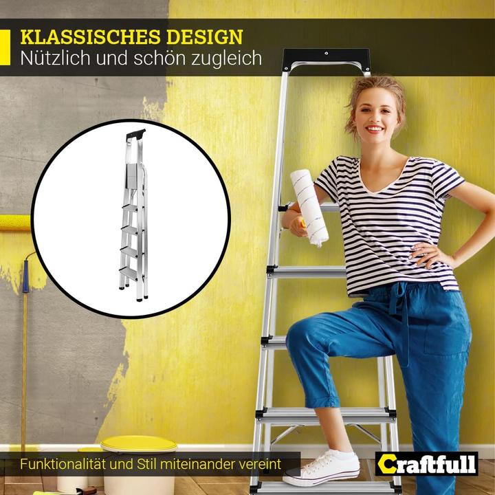 Produktbild Craftfull 5-stufige Stehleiter CF-133B mit Ablage, klappbar (Plattformleiter, 94.50 cm)