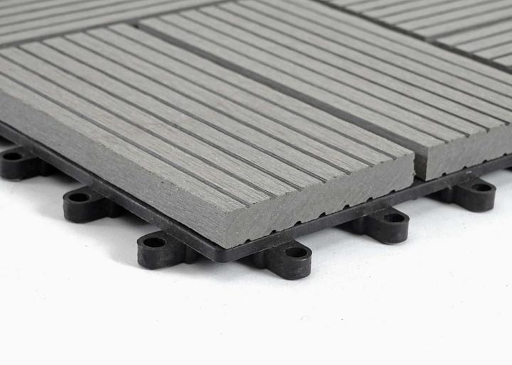 Produktbild Swisshandel24 WPC Bodenfliese Rhone, Holzoptik Balkon/Terrasse, 11x je 30x30cm = 1qm Premium, grau Vierecke (11 x, 30 x 30 cm)