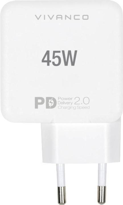 Produktbild Vivanco USB-C PD2.0 Dual Schnellladegeraet, 20W + 25W, weiss (45 W)