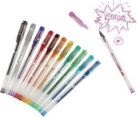 Donau 5110100-99 Gelschreiber - 12 Farben mit Glitter, Etui (12 x)