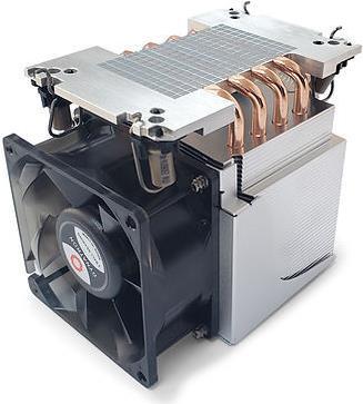 Actual product image Dynatron S6 Intel 4677 3U active aluminium heat sink with cooling fins and heat pipes in contact (38 mm)