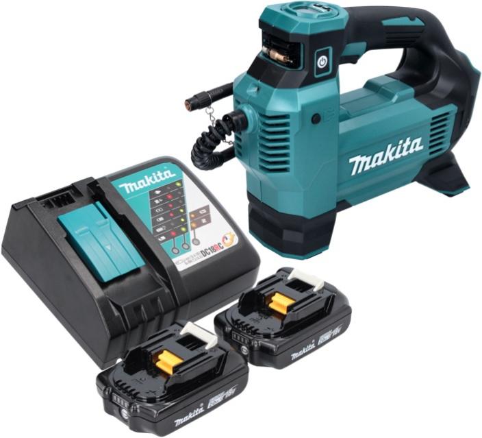 Produktbild Makita DMP 181 RA Akku Kompressor 18 V 11,1 bar + 2x Akku 2,0 Ah + Ladegerät (11.10 Bar)