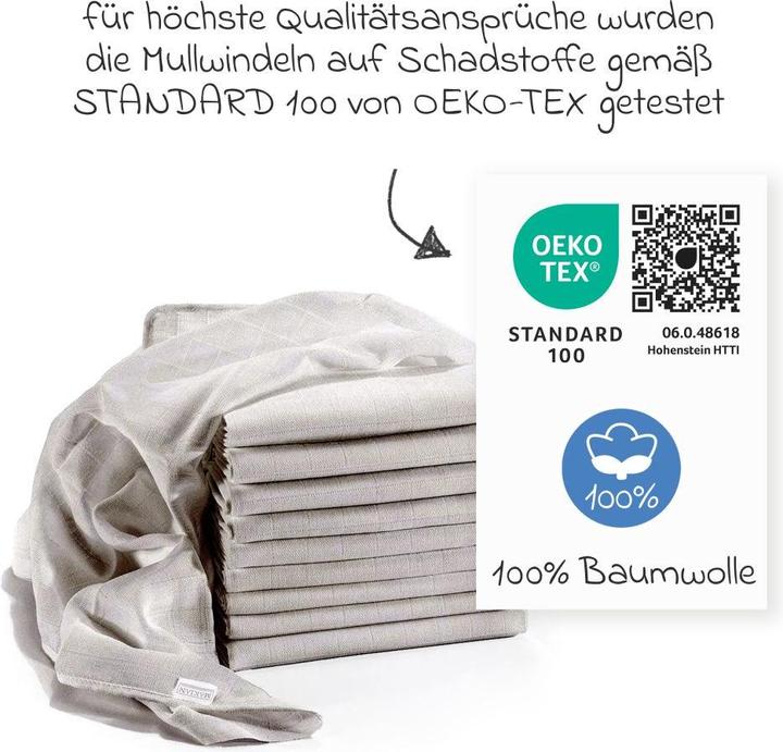 Actual product image Makian Muslin nappies & muslin cloths Muslin nappy / muslin cloth 10 pack 80 x 80 cm - Grey (80 cm, 80 cm)