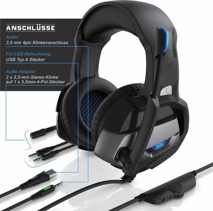 Actual product image CSL Gaming headset "GHS-221" with microphone & AUX, gaming headset suitable for PC/ PS4/ PS4 Pro (Cable)
