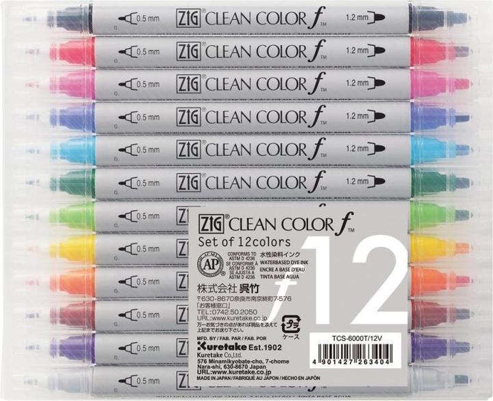 Zig Clean Color Pen f - Set mit 12 Farben (Mehrfarbig)