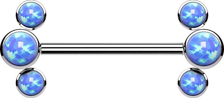 Star Piercing Threadless Barbell silber front drei Opale blau (Titan G23, ohne Messing)