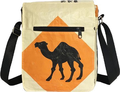 Bekos Upcycling - Kleine Umhängetasche aus recycelten Zementsäcke Camel