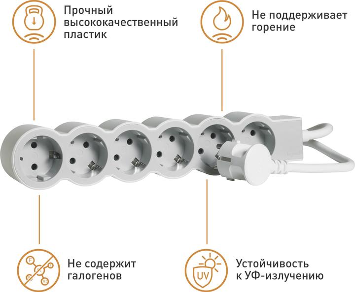 Actual product image Legrand Flat socket strip 6x socket, 1.5 metre cable white-grey 694557 (6 x, CEE 7/7, 1.50 m)
