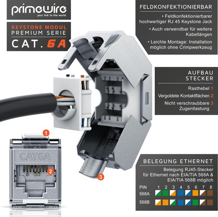 Actual product image Primewire Keystone module CAT.6a for LAN cable plug field-terminable, RJ-45 socket to network cable (Keystone module)