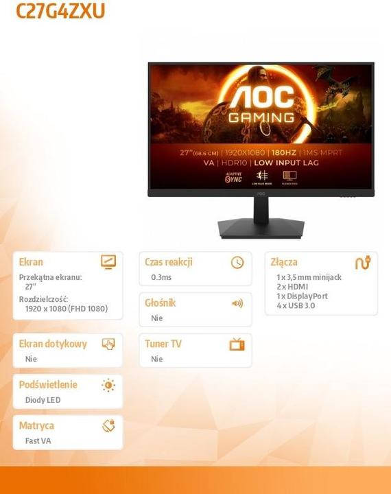 Actual product image AOC C27G4ZXU (1920 x 1080 pixels, 27")