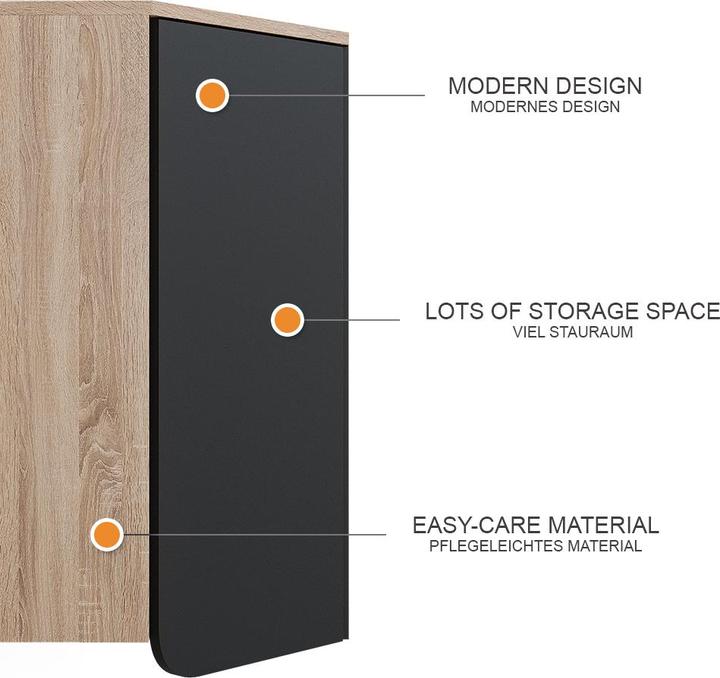Image du produit Vicco Armoire d'angle suspendue Karen, anthracite/sonoma, 50 x 75 cm avec porte et compartiments ouverts
