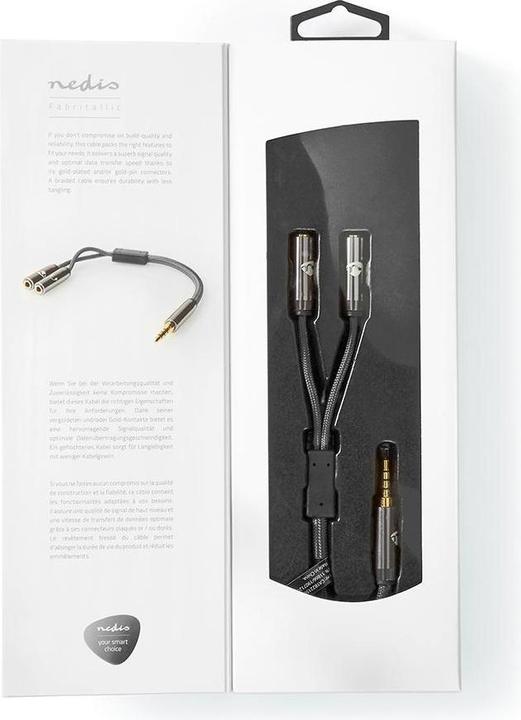 Actual product image Nedis Stereo audio cable - 3.5 mm male - 3.5 mm female - gold plated - 0.20 m - round - anthracite/G (0.20 m, 3.5mm jack (AUX))