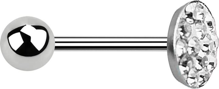 Produktbild Star Piercing Barbell silber mit Kugel und Scheibe Kristall silber (ohne Messing, Chirurgenstahl 316L)