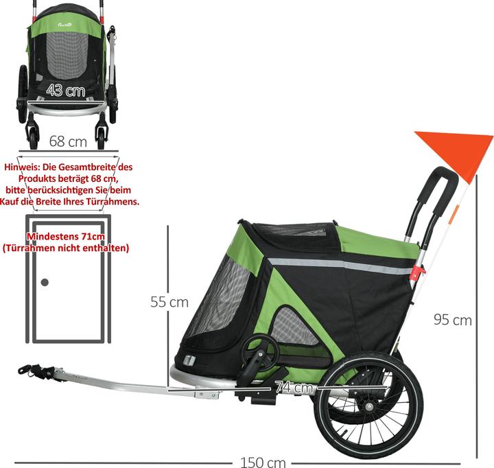 Image du produit PawHut Hundeanhänger Oxfordstoff, Aluminium Grün