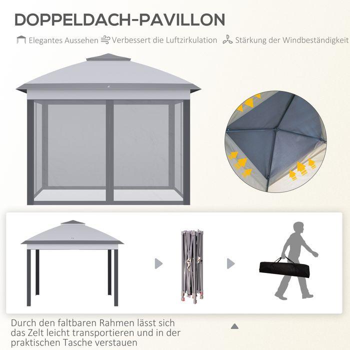 Image du produit Swisshandel24 Faltpavillon 3x3 m, 4 abnehmbare Mückennetze, Oxford-Gewebe Metall Grau (330 cm, 330 cm)