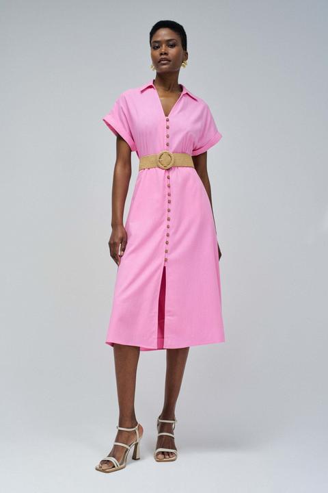 Salsa Jeans Midikleid Linen Shirt Dress With Front Buttoned Belt (L)