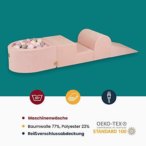 Actual product image Activity Board Foam playground with ball pool 200x45cm/100 balls for children - baby soft bricks, velvet, beige: