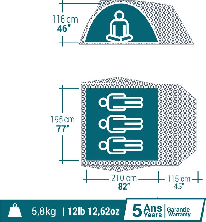 Produktbild Quechua MH100 XL FRESH & 3P (Kuppelzelt, 5.75 kg, 3 Personen)