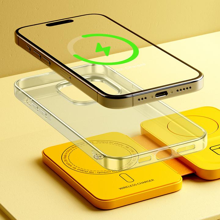 Immagine prodotto Wekome Caricatore wireless 3in1 con MagSafe per iPhone, Apple Watch e AirPods + specchio (giallo) (1 cm)